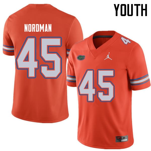 Youth NCAA Florida Gators Charles Nordman #45 Stitched Authentic Jordan Brand Orange College Football Jersey OXS6165DT